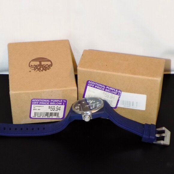 New Timberland Radler Navy Blue Watch 13328J Embossed Face & Band.  Working. - Picture 4 of 9